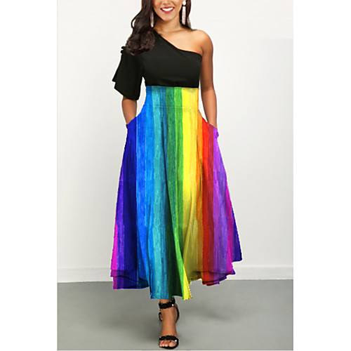 

Women's Rainbow A Line Dress - Short Sleeves Rainbow Summer Elegant Daily 2020 Rainbow M L XL