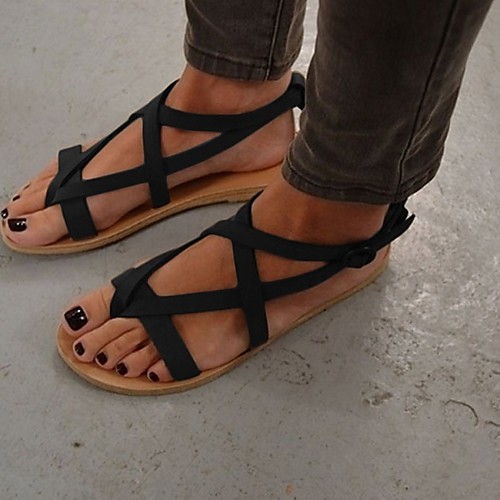 

Women's Sandals Summer Flat Heel Round Toe Daily Suede Brown / Black