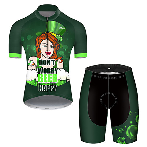 

21Grams Men's Short Sleeve Cycling Jersey with Shorts Black / Green Oktoberfest Beer Bike Breathable Sports Patterned Mountain Bike MTB Road Bike Cycling Clothing Apparel / Stretchy