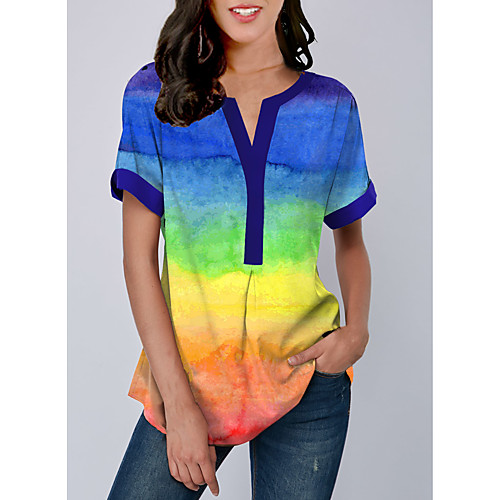

Women's Rainbow Print Blouse Daily V Neck Rainbow