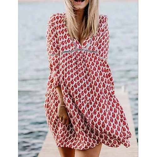 

Women's Blushing Pink A Line Dress - Long Sleeve Geometric Summer Street chic 2020 Blushing Pink S M L