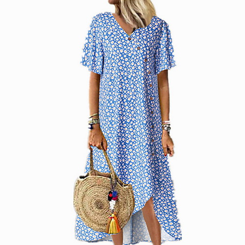 

Women's A Line Dress - Short Sleeves Floral Summer Street chic 2020 Blue Brown M L XL XXL XXXL