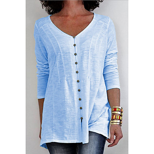 

Women's Solid Colored T-shirt V Neck Daily Summer White Blue Yellow S M L XL 2XL 3XL