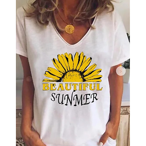 

Women's Letter T-shirt V Neck Daily Summer White S M L XL 2XL 3XL