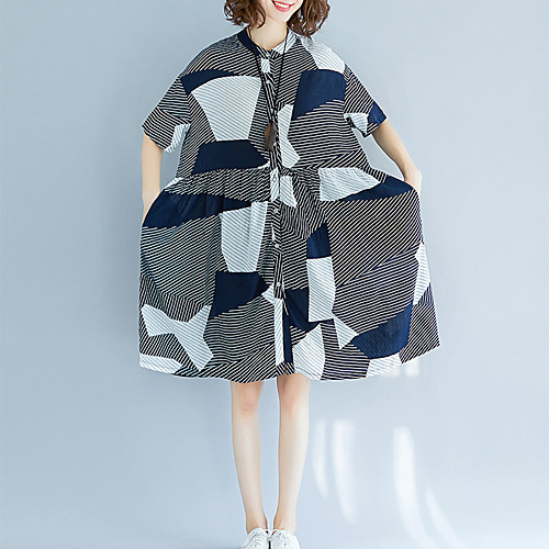 

Women's 2020 Navy Blue Spring Summer Dress Vintage Street chic Daily Holiday A Line Geometric L XL