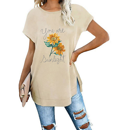

Women's Floral T-shirt Round Neck Daily Summer Black Khaki Green Navy Blue Light Blue S M L XL 2XL