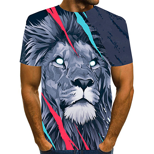 

Men's 3D Animal Lion Pleated Print T-shirt Street chic Exaggerated Daily Going out Rainbow