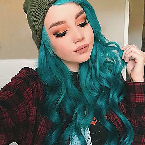 

Synthetic Lace Front Wig Wavy Middle Part Lace Front Wig Long Ombre Green Synthetic Hair 18-26 inch Women's Cosplay Soft Party Green Ombre