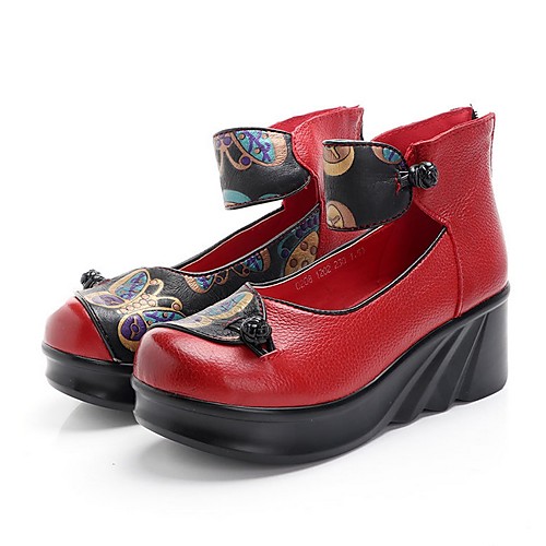 

Women's Loafers & Slip-Ons Summer Wedge Heel Closed Toe Daily PU Black / Red