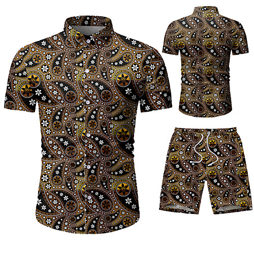 

Men's Graphic Print Set Beach Tropical Holiday Going out Brown