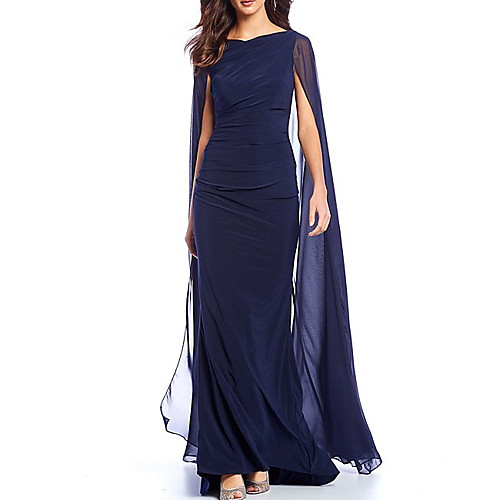 

Sheath / Column Jewel Neck Sweep / Brush Train Chiffon Sleeveless Elegant Mother of the Bride Dress with Ruching Mother's Day 2020