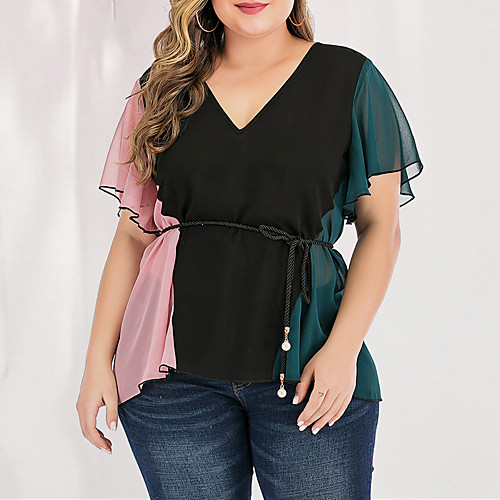 

Women's Daily Going out Elegant / Vintage Blouse - Color Block Patchwork Green