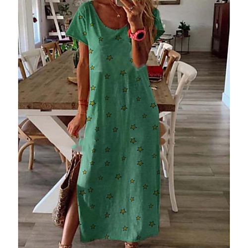 

Women's Shift Dress Midi Dress - Short Sleeves Geometric Summer Elegant 2020 Green S M L XL XXL XXXL