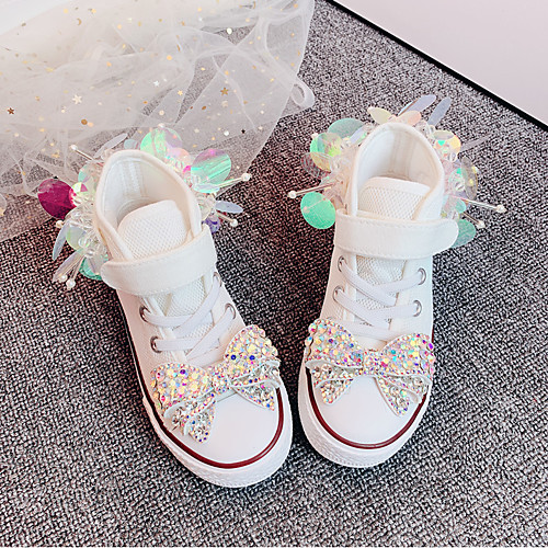 

Girls' Flower Girl Shoes Canvas Sneakers Little Kids(4-7ys) / Big Kids(7years ) Bowknot / Sparkling Glitter White / Black Spring / Fall / Party & Evening / Color Block