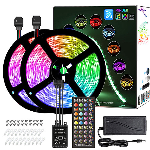 

ZDM 10M(25M) Music Sync Timed Remote Flexible Tiktok LED Strip Lights 5050 RGB SMD 300 LEDs IR 40 Key Controller with Installation Package 12V 4A Adapter Kit