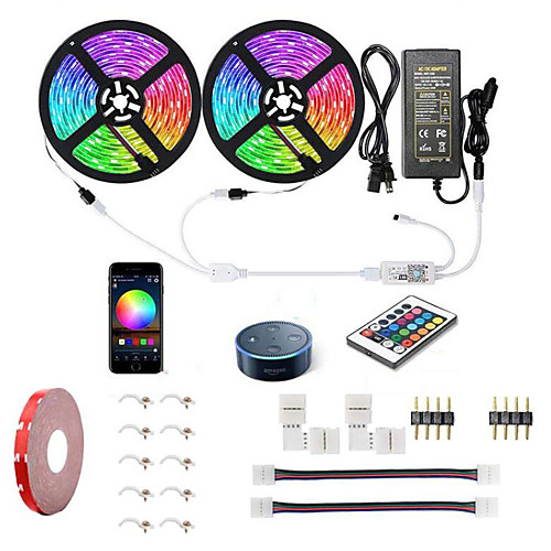 

KWB WIFI Smart Tiktok LED Strip Lights Kit Waterproof 5050 RGB 10M 25M 300 LEDs Phone Controlled LED Strip KitTimer LED Tape LightWorks with Android iOS and Google Home and 12V 6A Power Supply