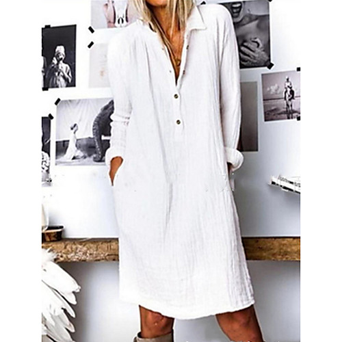 

Women's Shirt Dress Knee Length Dress - Long Sleeve Solid Color Summer Casual Street chic 2020 White Yellow Dusty Blue S M L XL XXL XXXL XXXXL XXXXXL