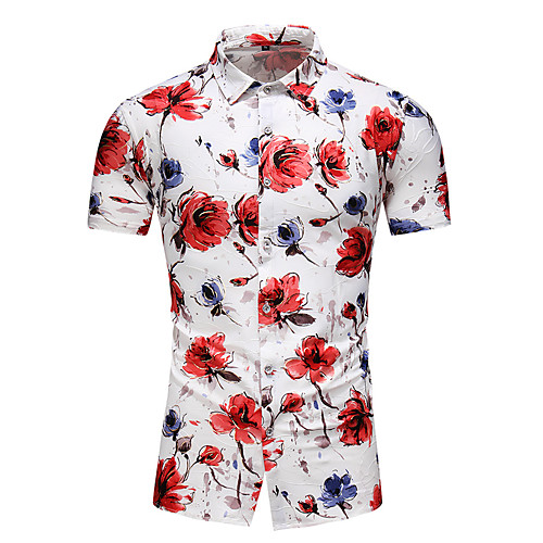 

Men's Plus Size Floral Shirt Tropical Holiday Blue / Red / Short Sleeve