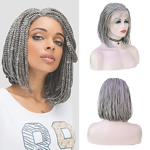 

Synthetic Lace Front Wig Box Braids Plaited Middle Part with Baby Hair Lace Front Wig Short Grey Synthetic Hair 12-16 inch Women's Party Women Synthetic Pink Gray