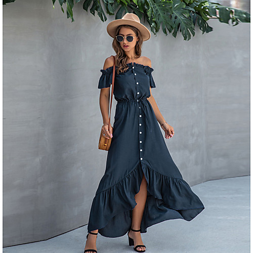 

Women's Sheath Dress Short Sleeves Solid Color Patchwork Summer Elegant Sexy Going out Beach 2020 Yellow Navy Blue S M L XL
