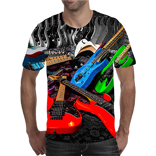 

Men's Holiday Going out Street chic / Exaggerated T-shirt - Geometric / Color Block / 3D Print Rainbow