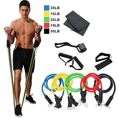 

Resistance Band Set 11 pcs 5 Stackable Exercise Bands Door Anchor Legs Ankle Straps Sports TPE Home Workout Pilates Exercise & Fitness Heavy-duty Carabiner Strength Training Muscular Bodyweight