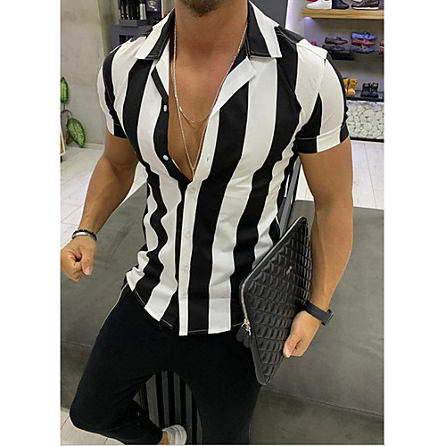 

Men's Striped Shirt Daily Weekend Black / Yellow / Orange