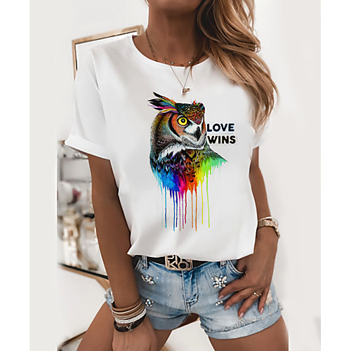

Women's Rainbow Graphic Love Wins Print T-shirt Basic White