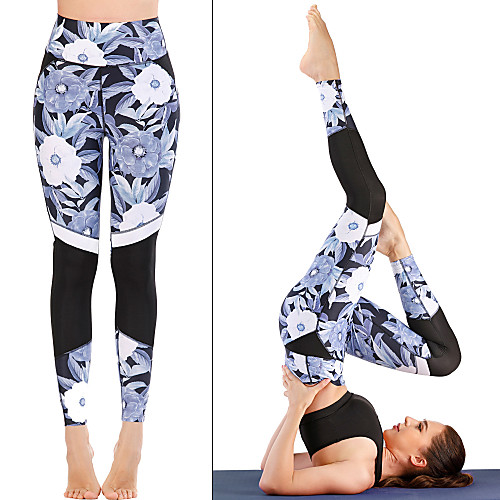 

Women's Yoga Pants Winter Floral Print Black Running Fitness Gym Workout Tights Leggings Sport Activewear Moisture Wicking Soft Butt Lift Tummy Control Stretchy Skinny