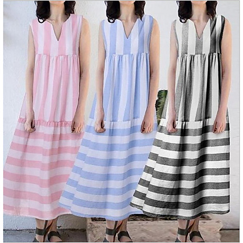 

Women's 2020 Black Light Blue Dress Casual Summer Shift Striped S M
