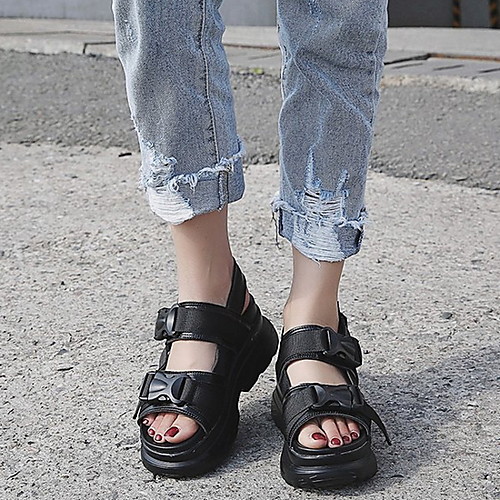 

Women's Sandals Spring & Summer Flat Heel Round Toe Daily PU White / Black