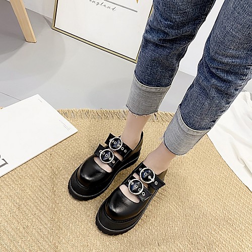 

Women's Flats Summer Creepers Round Toe Daily PU Black
