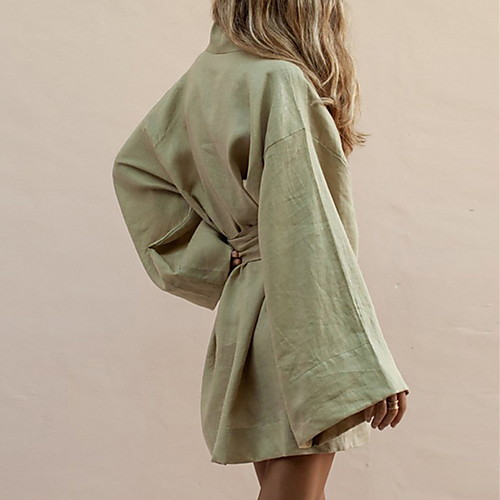 

Women's Shift Dress Knee Length Dress - Long Sleeve Solid Color Summer Casual Vintage Daily 2020 White Green S M L XL XXL XXXL
