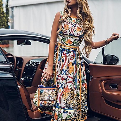 

Women's Shift Dress Midi Dress - Sleeveless Floral Summer Casual Vintage Daily 2020 Yellow S M L XL XXL XXXL