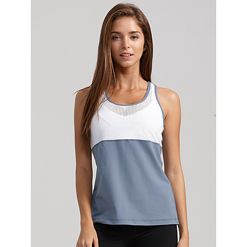 

Women's Yoga Top Tank Top Patchwork Color Block Gray Mesh Elastane Yoga Running Fitness Vest / Gilet Top Sleeveless Sport Activewear Breathable Quick Dry Comfortable Stretchy