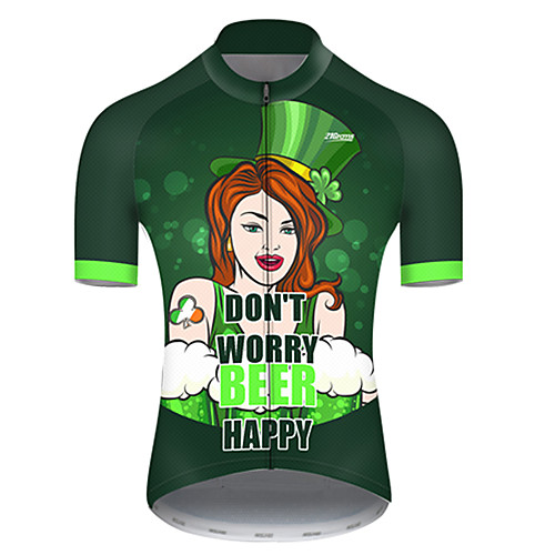 

21Grams Men's Short Sleeve Cycling Jersey Green Oktoberfest Beer Bike Top Mountain Bike MTB Road Bike Cycling Breathable Sports Clothing Apparel / Micro-elastic