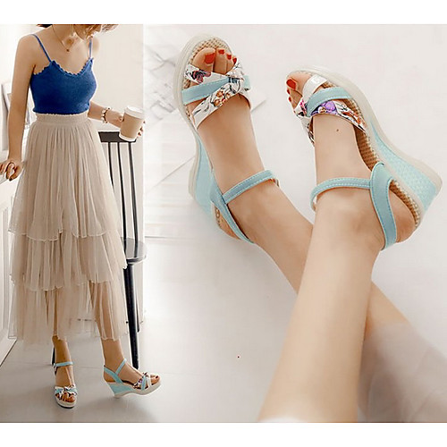 

Women's Sandals Summer Wedge Heel Peep Toe Daily Solid Colored PU White / Pink / Blue