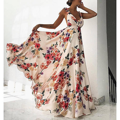 

Women's 2020 Khaki White Summer Dress Elegant Sundress Print S M