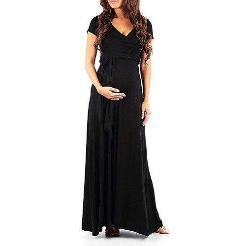 

Women's A-Line Dress Maxi long Dress - Short Sleeves Solid Color Summer Elegant 2020 Black Red S M L XL