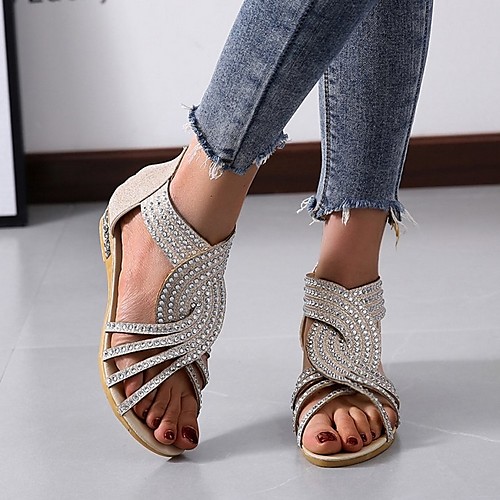 

Women's Sandals Summer Flat Heel Open Toe Daily PU Gold / Black / Beige
