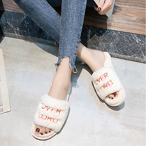 

Women's Slippers & Flip-Flops Fall / Winter Flat Heel Open Toe Daily Faux Fur Black / Pink / Beige