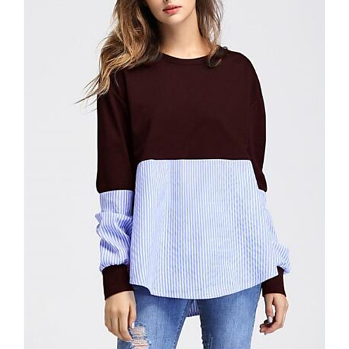 

Women's Daily T-shirt - Color Block Patchwork / Print Wine