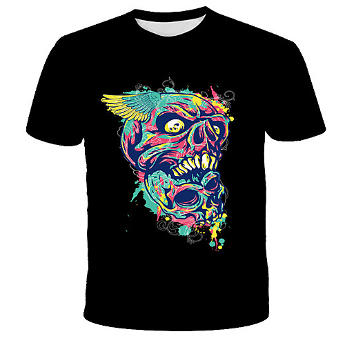 

Men's Daily Holiday Street chic / Exaggerated T-shirt - 3D / Tie Dye / Skull Blue & White, Print Rainbow
