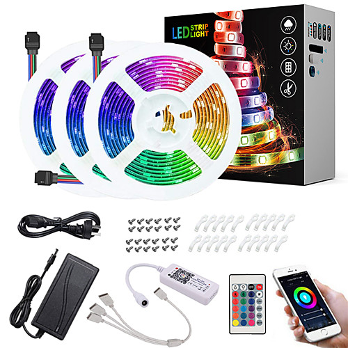 

ZDM 15M(35M) App Intelligent Control Bluetooth Music Sync Waterproof Flexible Tiktok LED Strip Lights 5050 RGB SMD 450 LEDs IR 24 Key Bluetooth Controller with Installation Package 12V 6A Adapter Kit