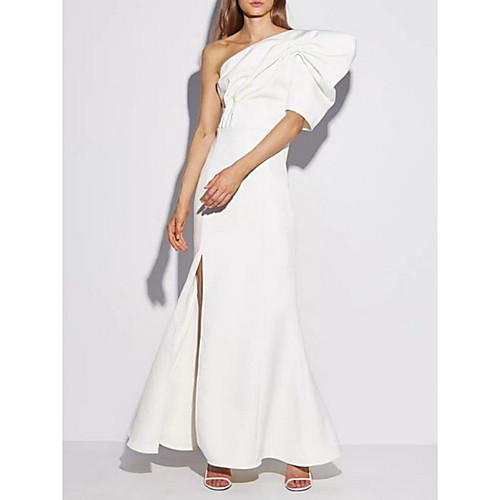 

Mermaid / Trumpet One Shoulder Floor Length Spandex Elegant / White Engagement / Formal Evening Dress with Ruffles / Split 2020