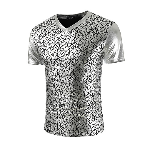

Men's Geometric Print T-shirt Basic Rock Daily Club Black / Gold / Silver
