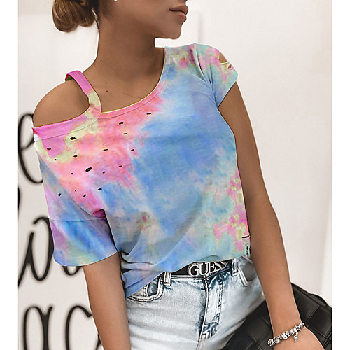 

Women's Geometric T-shirt - Cotton Daily Weekend Blue / Blushing Pink / Orange