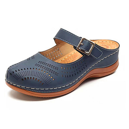 

Women's Sandals Summer Flat Heel Round Toe Daily PU Red / Khaki / Dark Blue