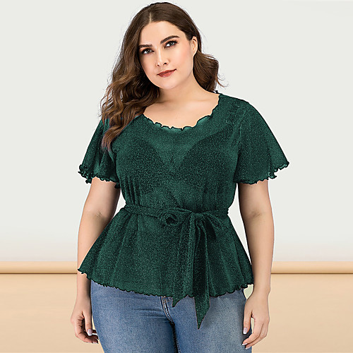 

Women's Party Going out Sexy / Street chic Blouse - Solid Colored Lace / Sequins / Mesh Blushing Pink