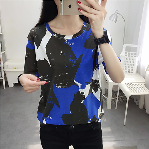 

Women's Color Block Print T-shirt Street chic Daily Weekend Green / Blue